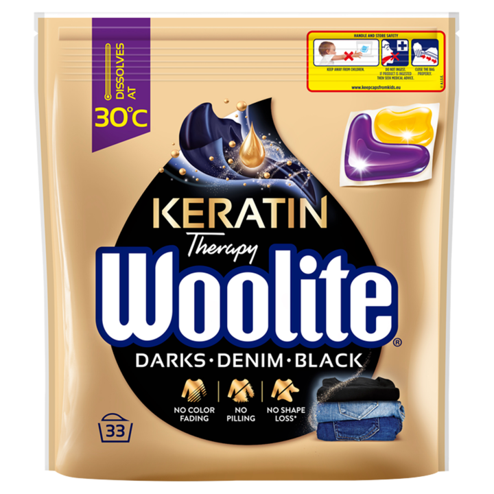 Капсули Woolite, За тъмни цветове и дънки, 660 гр