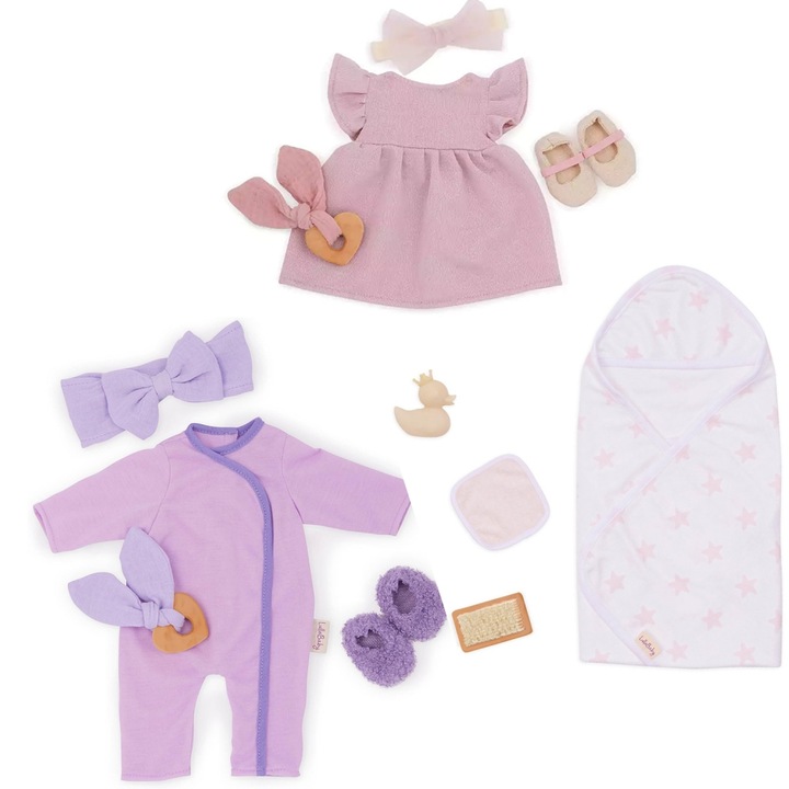 Kiegészítő készlet 14"-es Battat babához, Ruhák lányoknak, 11 részes, rózsaszín