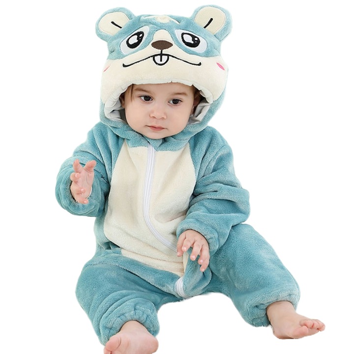 Kigurumi pizsama babáknak, jumpsuit típusú, puha és pihe-puha anyagból Blue-White