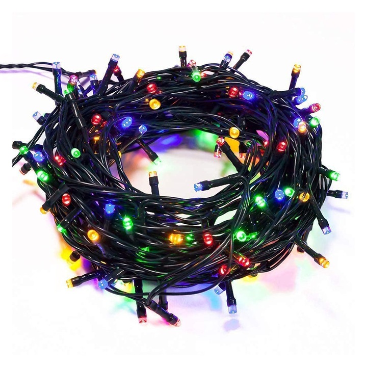 Instalatie De Craciun Tip Liniar GREATON, Lungime 7 m, Sir Lumini Multicolore, Ideala Pentru Interior/Exterior, 100 LED-uri, Fir Verde