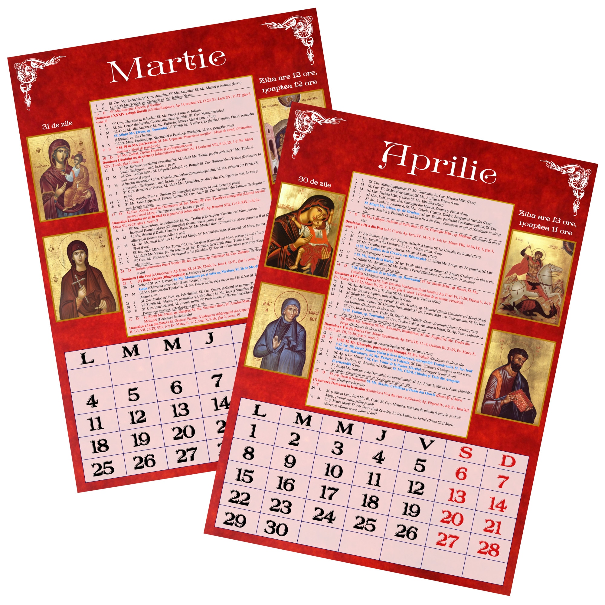 Calendar ortodox 2024 de perete format a3 rosu emag ro