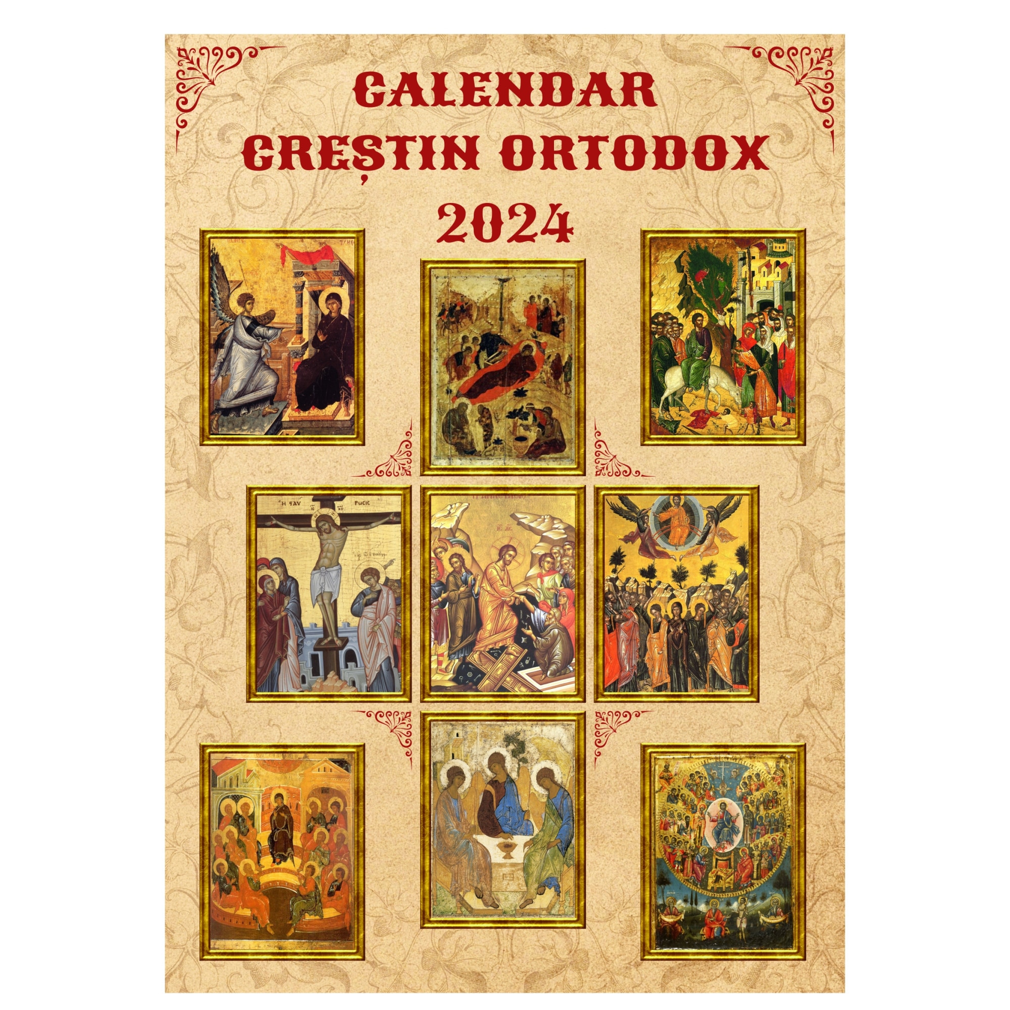 Calendar ortodox 2024, de perete, format A4, galben eMAG.ro