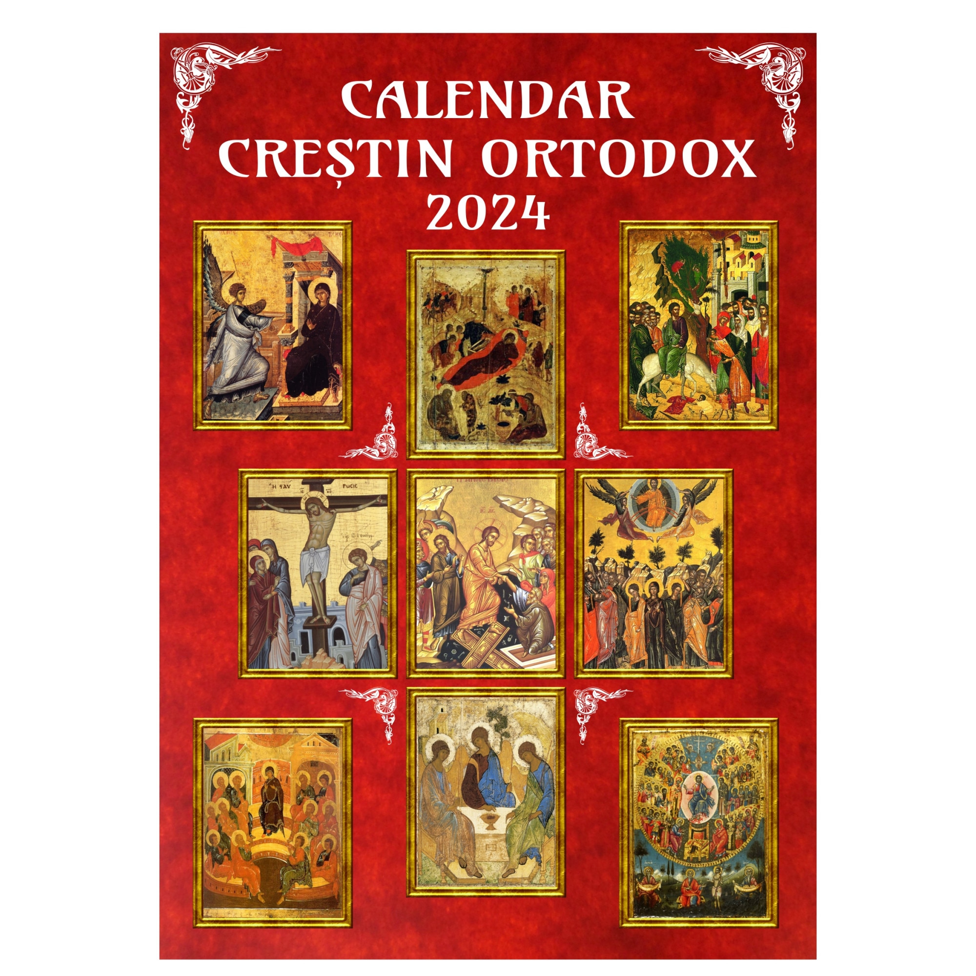 Calendar ortodox 2024, de perete, format A3, rosu eMAG.ro