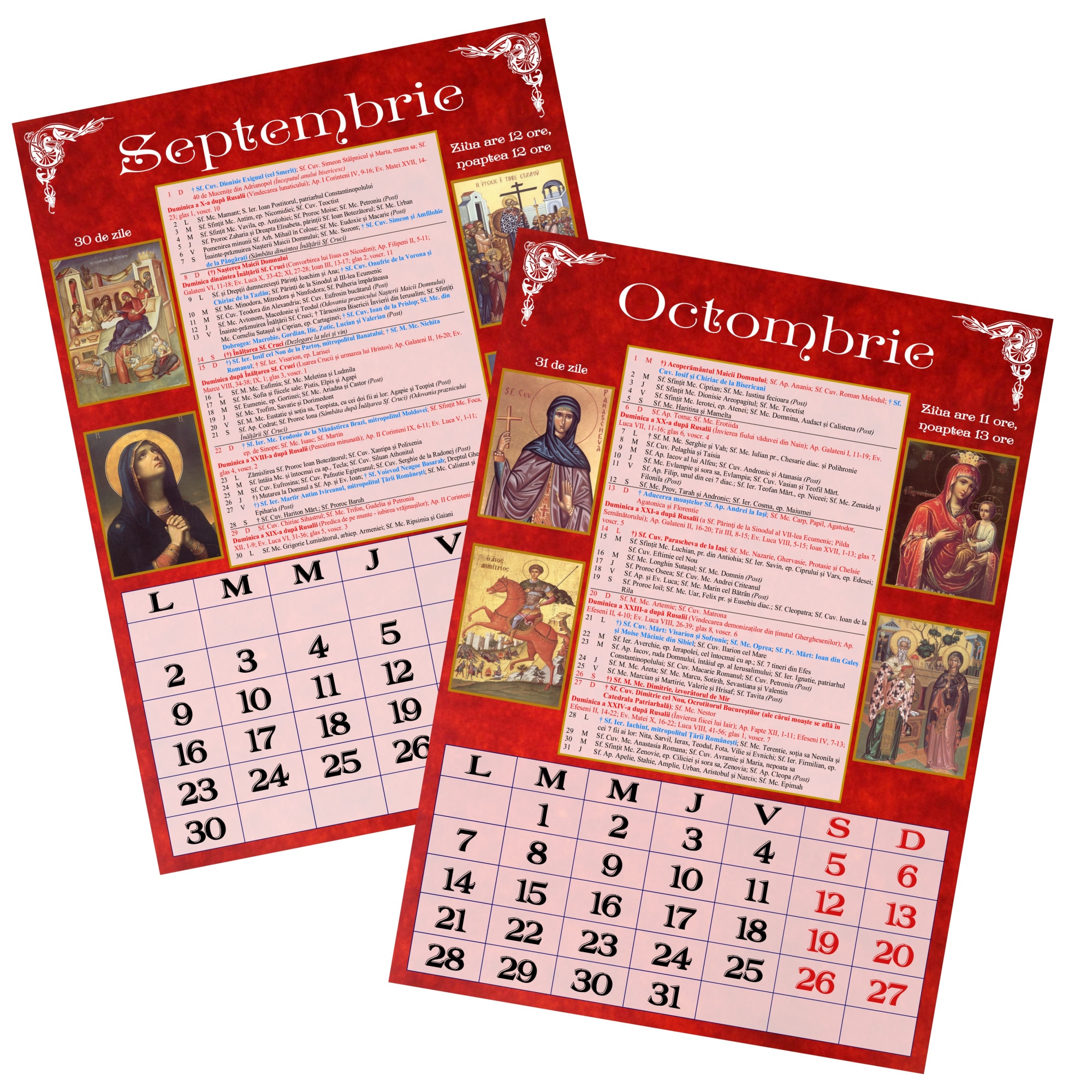 Calendar ortodox 2024, de perete, format A3, rosu eMAG.ro
