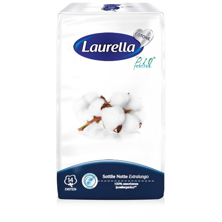 Absorbante de noapte fara aripioare, Laurella, Extra Long (lehuzie), bumbac organic, hipoalergenic, anti-iritant, 5 picaturi, 14 buc