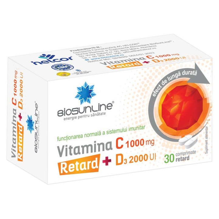 Vitamina C 1000 miligrame + D3 2000 UI Retard BioSunLine 30 comprimate Helcor