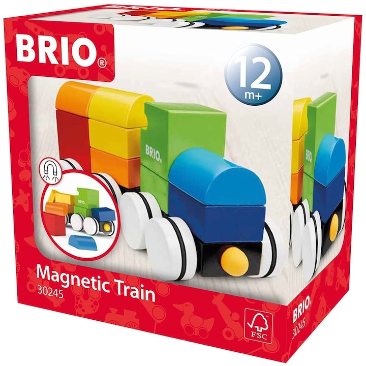 Дървена играчка Brio - Магнитно влакче, с бели колела