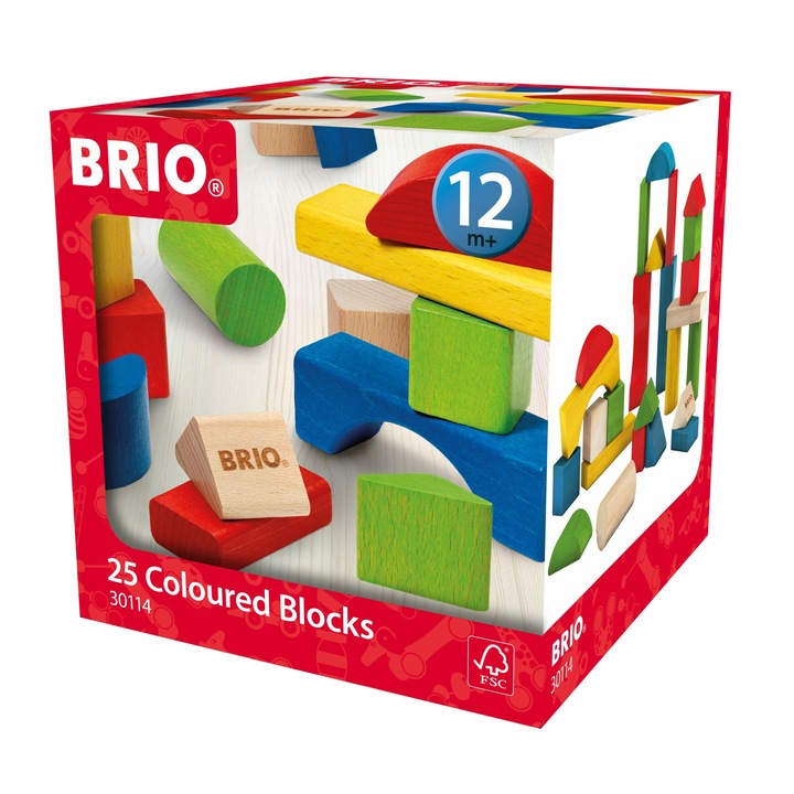 Set cuburi Brio - Blocuri colorate, din lemn, 25 piese