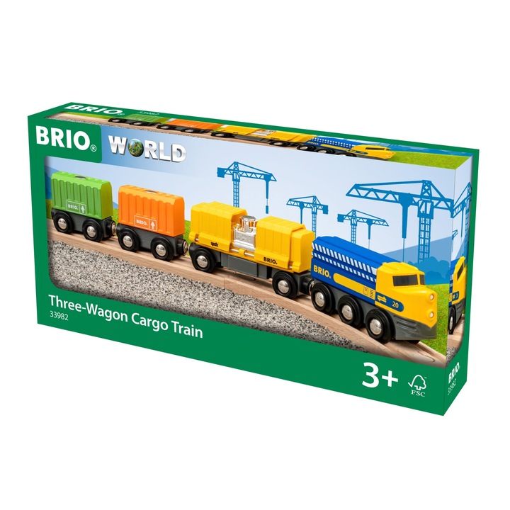Комплект за игра Brio - Товарен влак, с 3 вагона