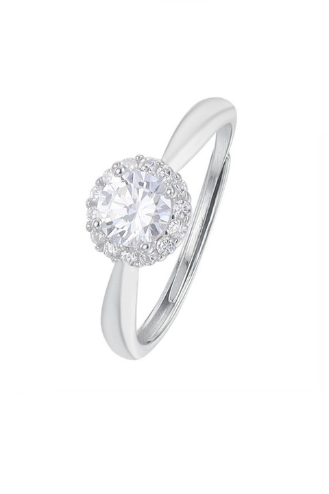 Inel de logodna din argint 925 Round Solitaire cu piatra rotunda de zirconiu, masura ajustabila, aniversare, sarbatori, martisor