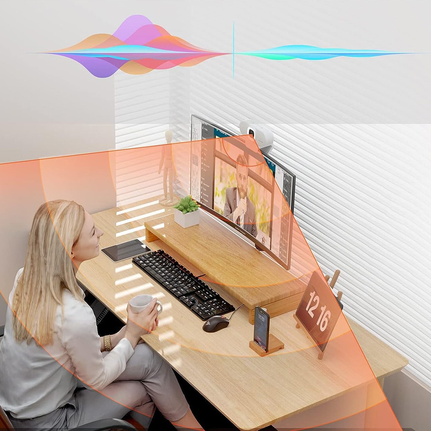 Nuroum V32-AFL Webcam 4K 8MP 1080P/60fps, 1440P/30fps CMOS avec Autofocus, Lumière Réglables/Double Micros Anti-Bruit/Auto-Framing, Caméra Plug&Pplay pour Streaming/Vidéoconférence