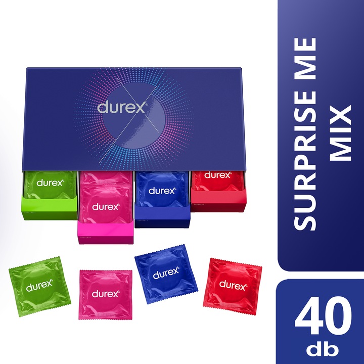 Durex Surprise Me diszkrét óvszer, fekete doboz, 40 db