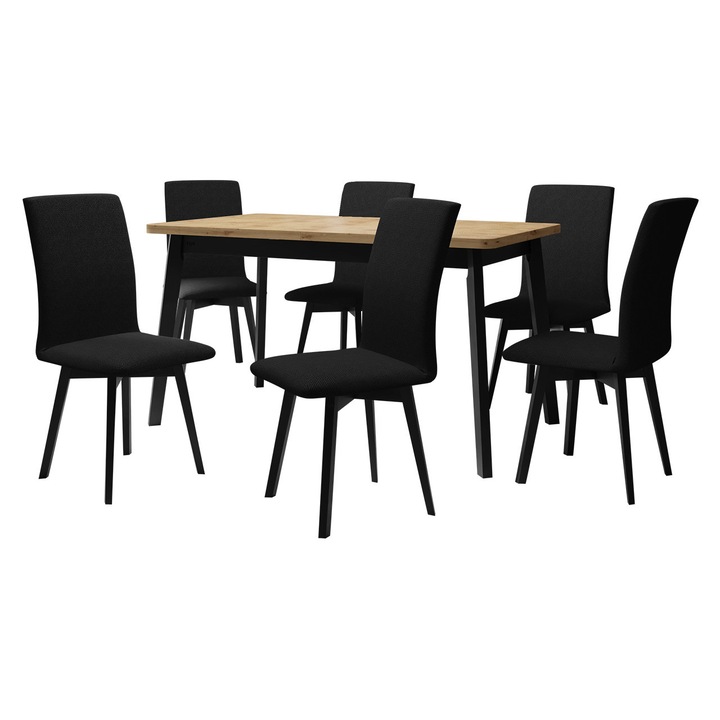 Set mobila bucatarie AL024, Masa extensibila Harry 80 x 140/180 VI cu 6x Scaun Tokir II, MIRJAN24, stejar artisan / negru / negru