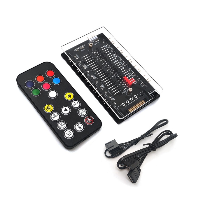 Controler ventilator, JESWO, Hub 5V 3Pin, Echipat cu o telecomanda, Porturi multiple, Negru