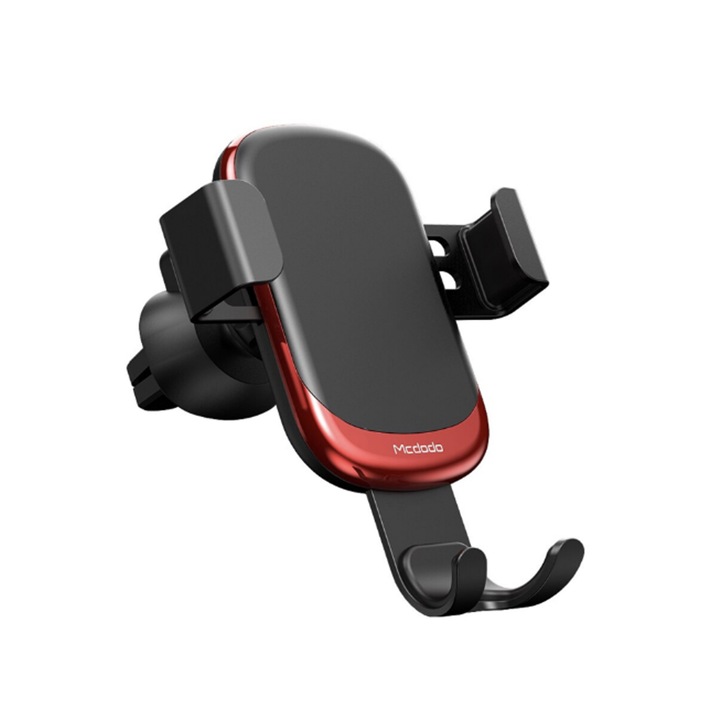 Suport auto universal pentru dispozitive mobile, Prindere in grila de ventilatie, Negru-Rosu