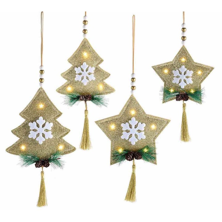 Set 4 ornamente brad Craciun leduri 15x16.5 cm, 12.5x13.5 cm