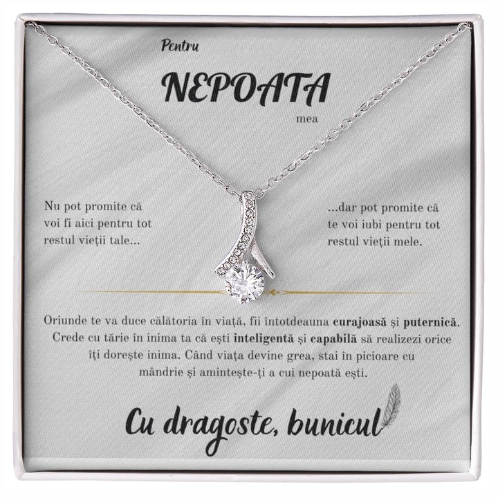 Set Colier Argint 925 Cu Pandant Tempting Beauty Placat Cu Aur Alb 14K, JOYSTOS, Si Card Foto Cu Mesaj Pentru Nepoata "Fii intotdeauna curajoasa si puternica. Cu dragoste bunicul"