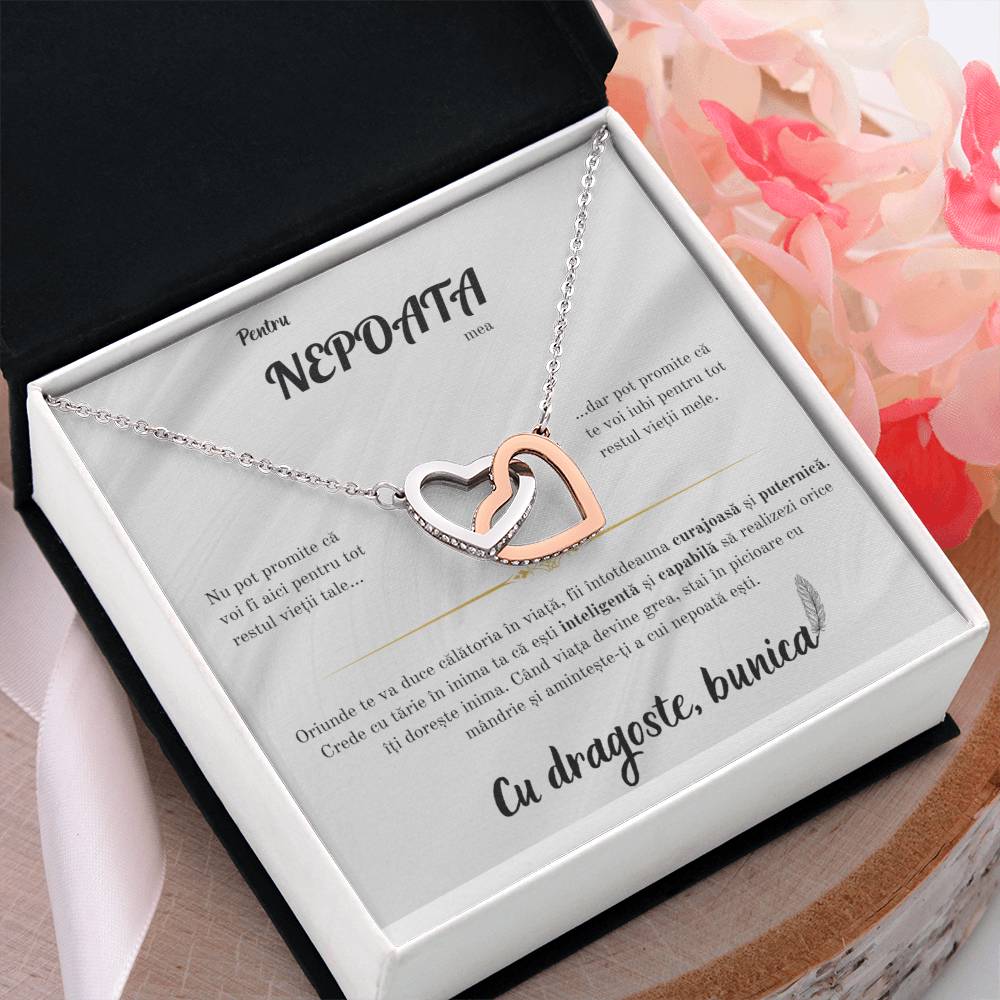 Set Colier Cu Pandant Inimi Interconectate Placat Cu Aur Alb 14K