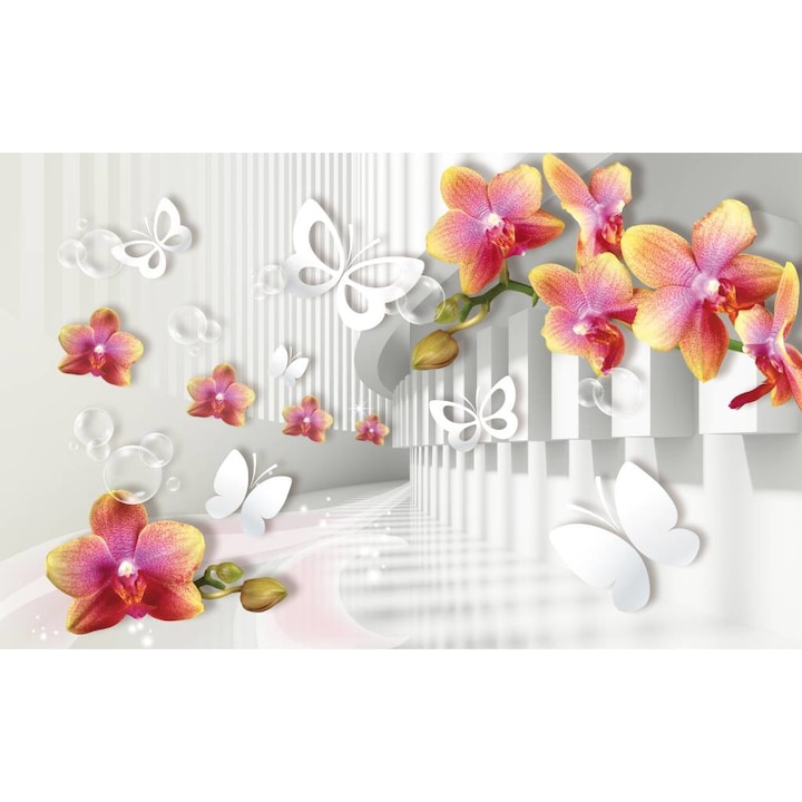 Tablou Canvas, Holul Alb Orhidei Si Fluturasi - 40 x 30 cm