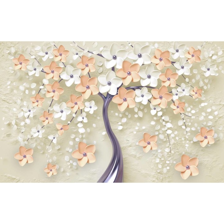 Fototapet PVC, Copac Cu Flori Albe Si Roz, 120x200 cm