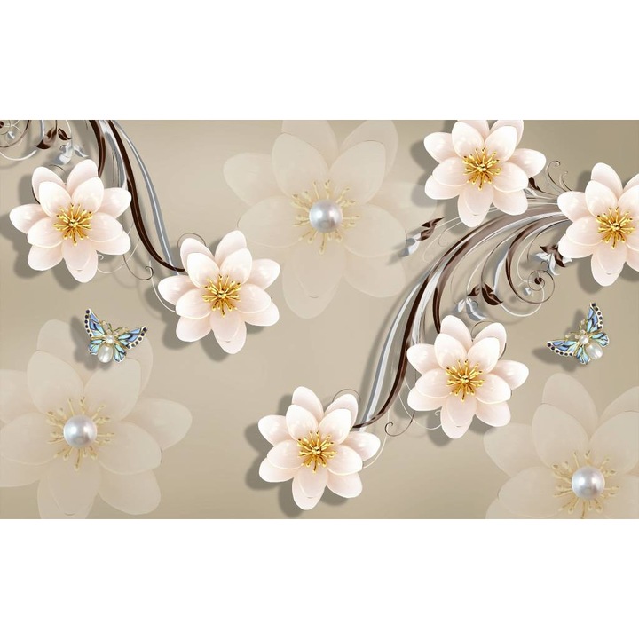 Tablou Canvas, Flori Albe Si Fluturasi 2 - 40 x 30 cm