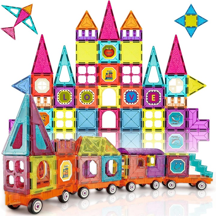 Set Magnetic de Constructie Mavio®, 71 de piese, Creativ, Jucarie Educationala Copii, pentru Baieti si Fete, Dezvoltarea Imaginatiei, Numeroase Modalitati de Constructie