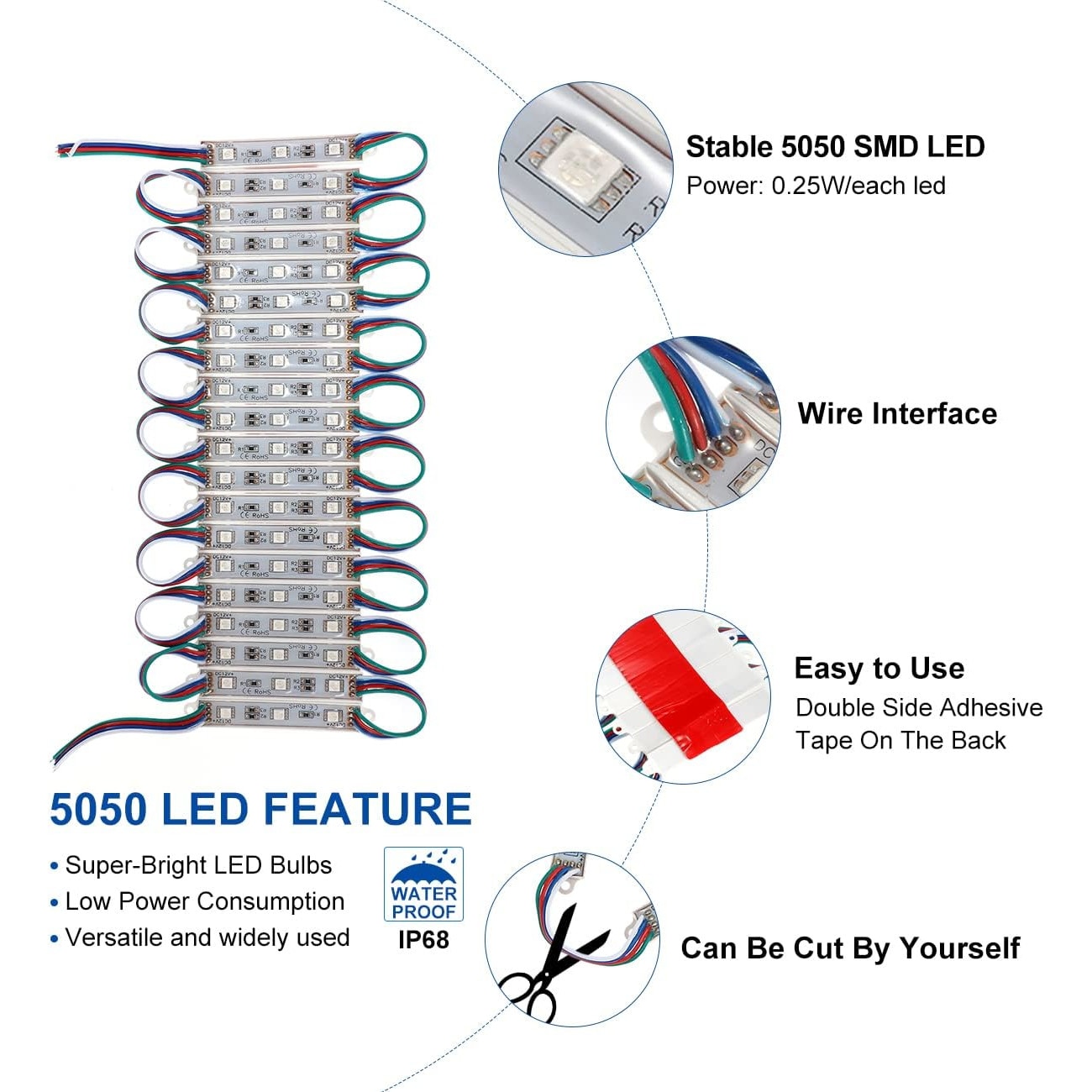 Комплект от 20x модул 3 Led SMD RGB MRG M912, SMD 5050, 12v ...