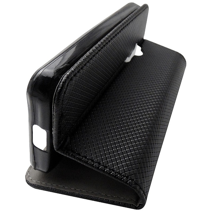 Кожен капак Flip Cover, съвместим с Realme GT2 5G, текстурен дизайн, Optim Protect с магнитно затваряне, Smart Soft Close, тип книга, джоб за портфейл, черен