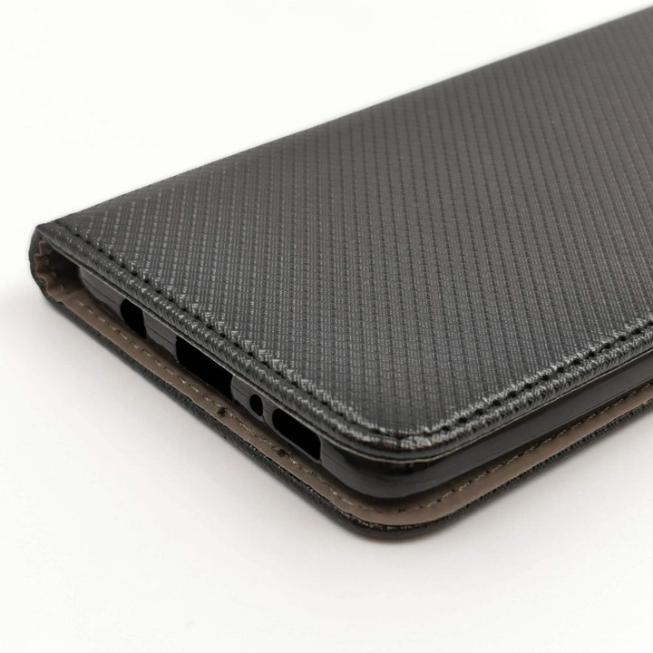 Vivo X60 Pro кожа и фолио 5D стъклен флип калъф, дизайн на текстура, защитено стъкло, черни ръбове, Optim Protect с магнитно затваряне, Smart Soft Close, тип книга, джоб за портфейл, черен