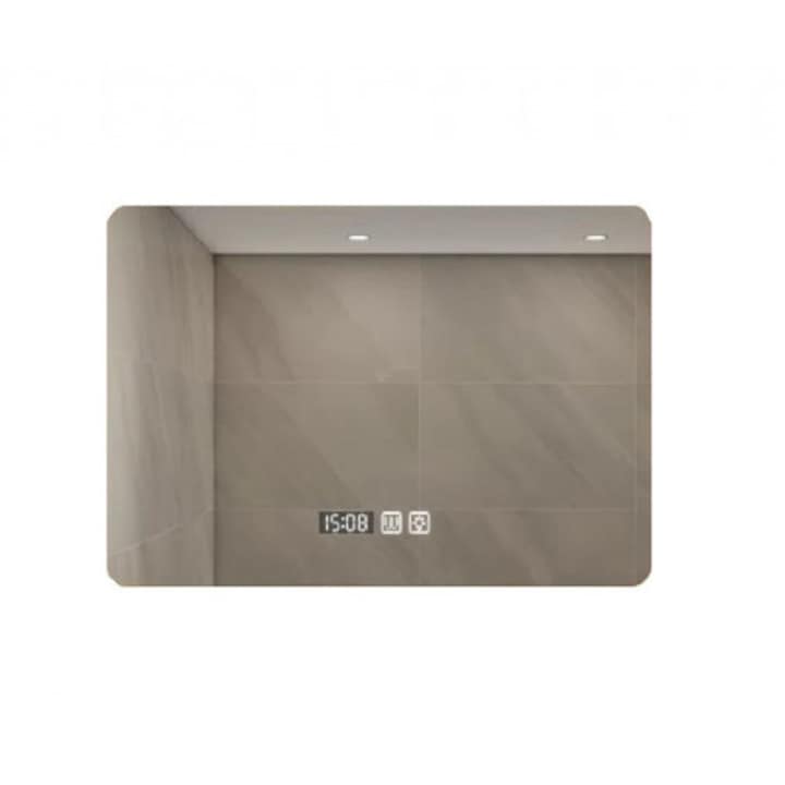 Oglinda de Baie cu functie Led si Dezaburire, DNU 80X60 cm, Senzor Touch, Lumina Rece, Calda si Neutra, Ceas
