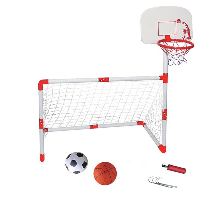 Комплект футболна врата и баскетболен кош, 100x46x68 см, включени топки и помпа, ATU-080705