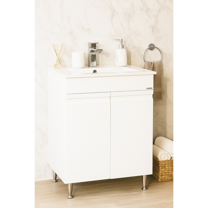 Set mobilier baza si lavoar, Badenmob, seria 086 - 60x81x45.5cm, Alb