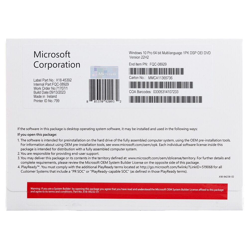 Microsoft Windows 10 Pro, 64 bit, Multilanguage, 1PK, DSP OEI DVD