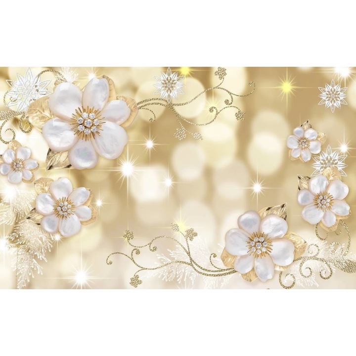 Tablou Canvas, Flori Albe Si Pietre Pretioase - 40 x 30 cm