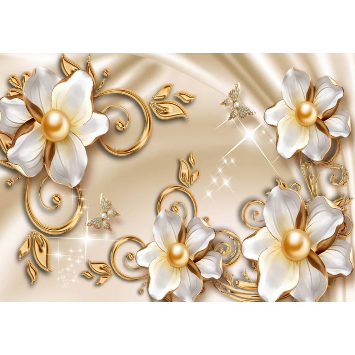 Tablou Canvas, Flori Aurii Cu Fluturasi - 40 x 30 cm