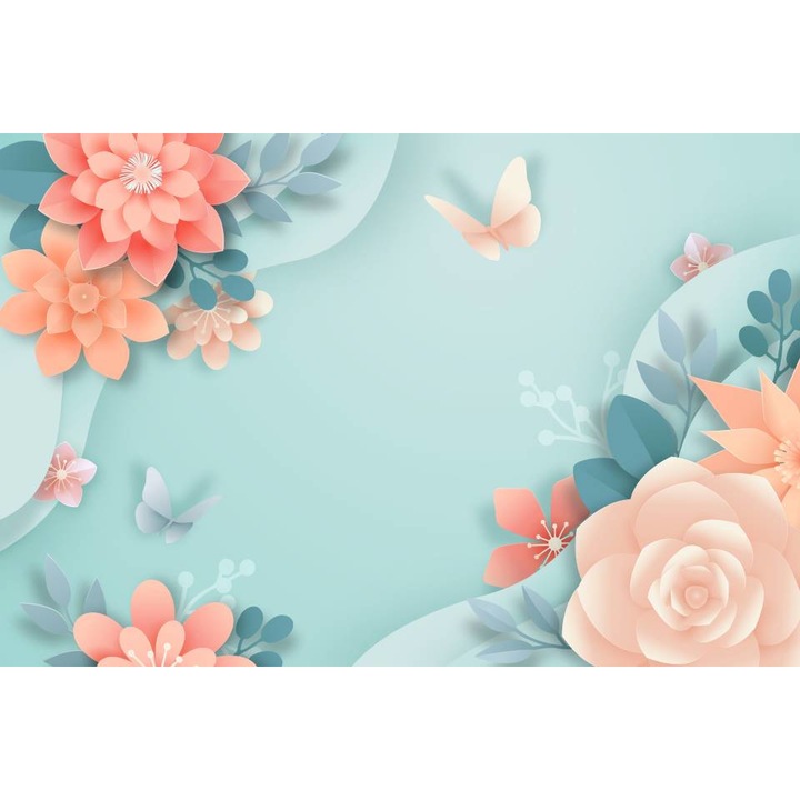 Tablou Canvas, Flori Roz Cu Fluturasi - 40 x 30 cm