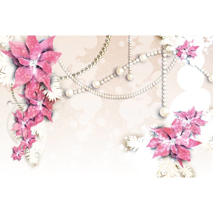 Tablou Canvas, Flori Roz Elegante Si Perle - 40 x 30 cm