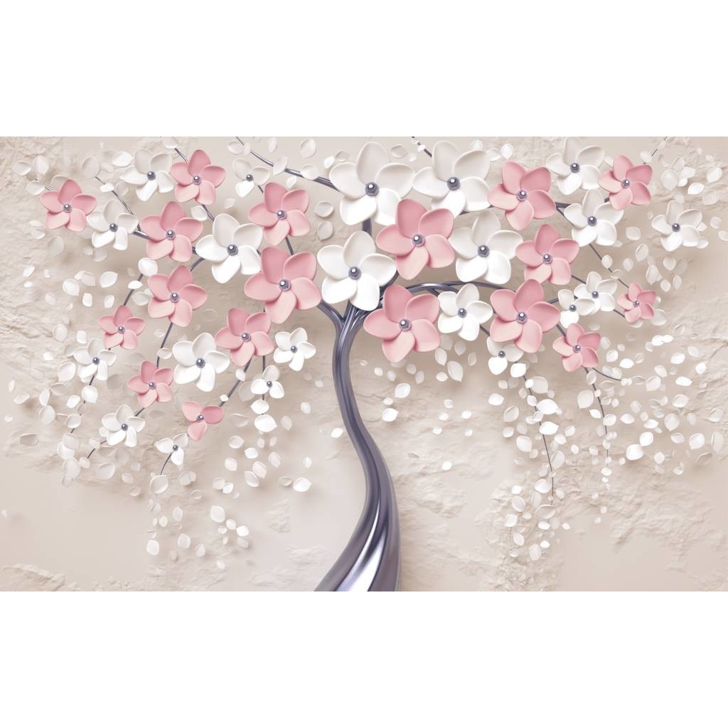 PVC тапет, Дърво с розови цветя, 250x360 см - eMAG.bg