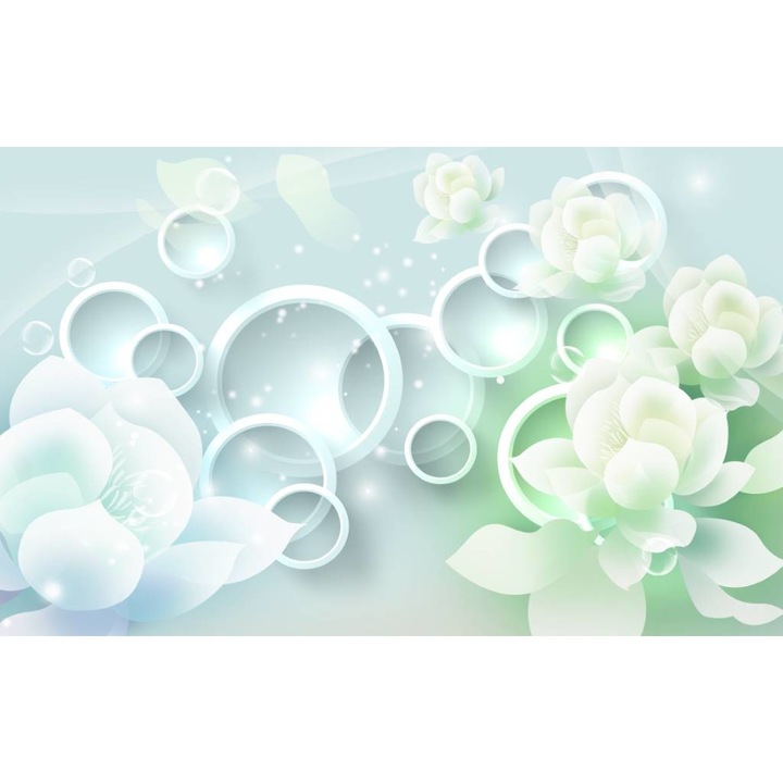 Fototapet PVC, Flori Si Cercuri Albe 3D 3, 120x200 cm