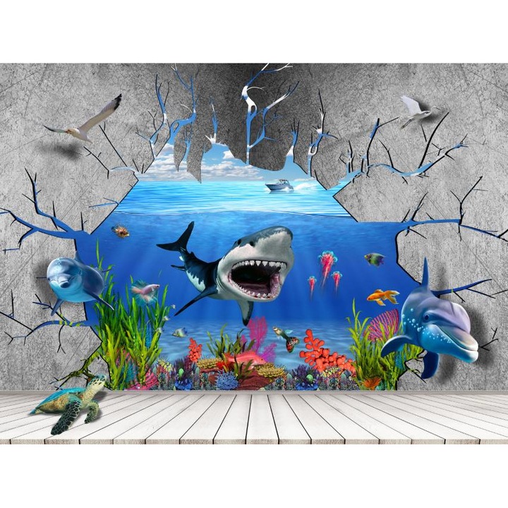 Tablou Canvas, Rechinul Si Delfinii 3D - 40 x 30 cm