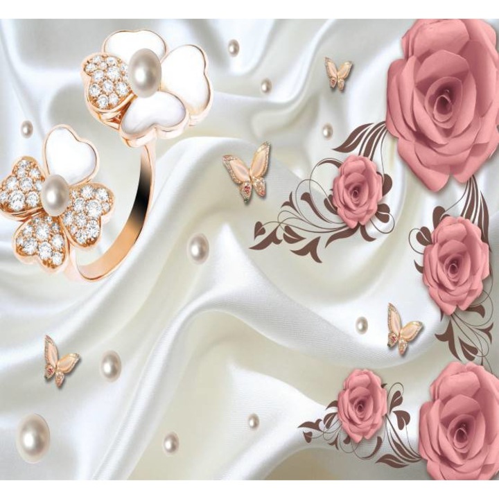 Tablou Canvas, Trandafiri Roz Si Perle - 40 x 30 cm