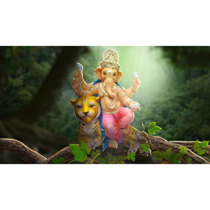 Tablou Canvas, Zeita Ganesha Si Tigrul - 40 x 30 cm