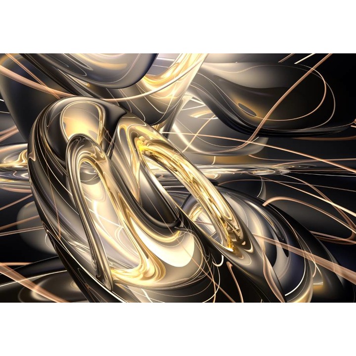 Tablou Canvas, Valuri Abstracte Gri Si Aurii - 40 x 30 cm