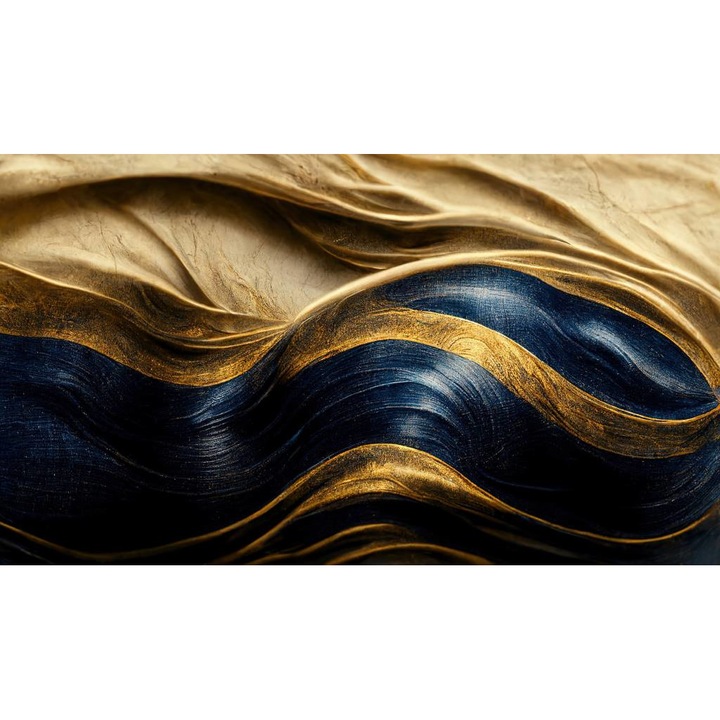 Tablou Canvas, Valuri Abstracte Elegante Albastre Si Aurii 2 - 40 x 30 cm