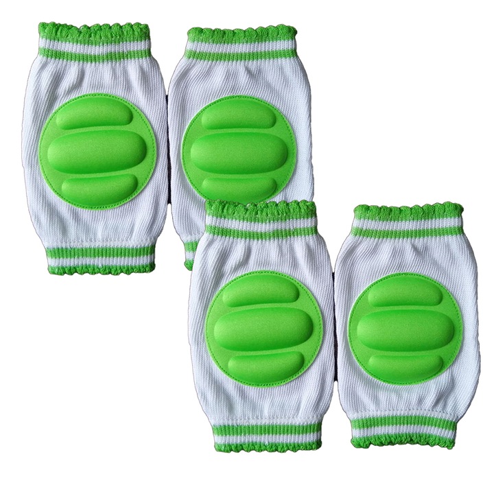 Set 2 perechi genunchiere bebe, Cozevdnt, Bumbac, Alb/Verde