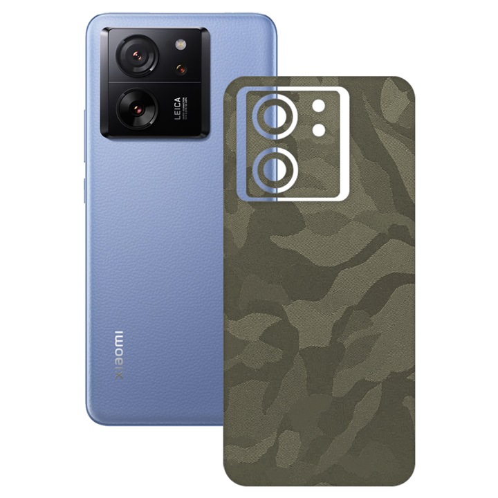 SILKASE bőrfólia, Xiaomi 13T-hez, zöld Camo, telefon hátvédő