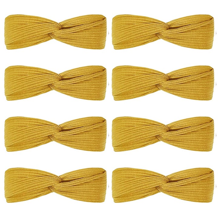 Set bandane elastice, design incrucisat, galben, 27cm