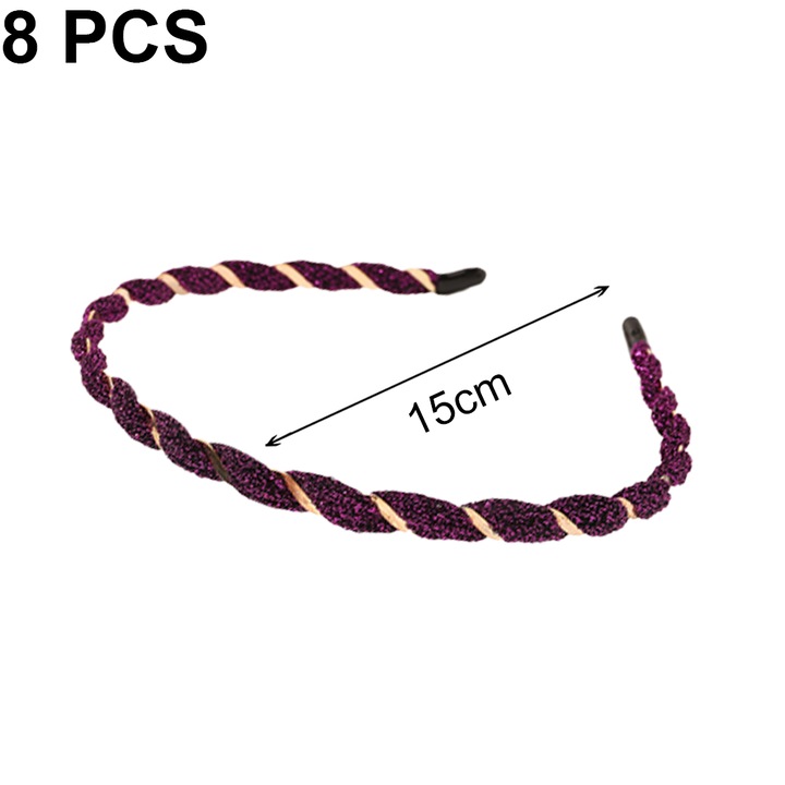 Комплект от 8 тънки ленти за глава, текстилни, многоцветни, 14х12 см