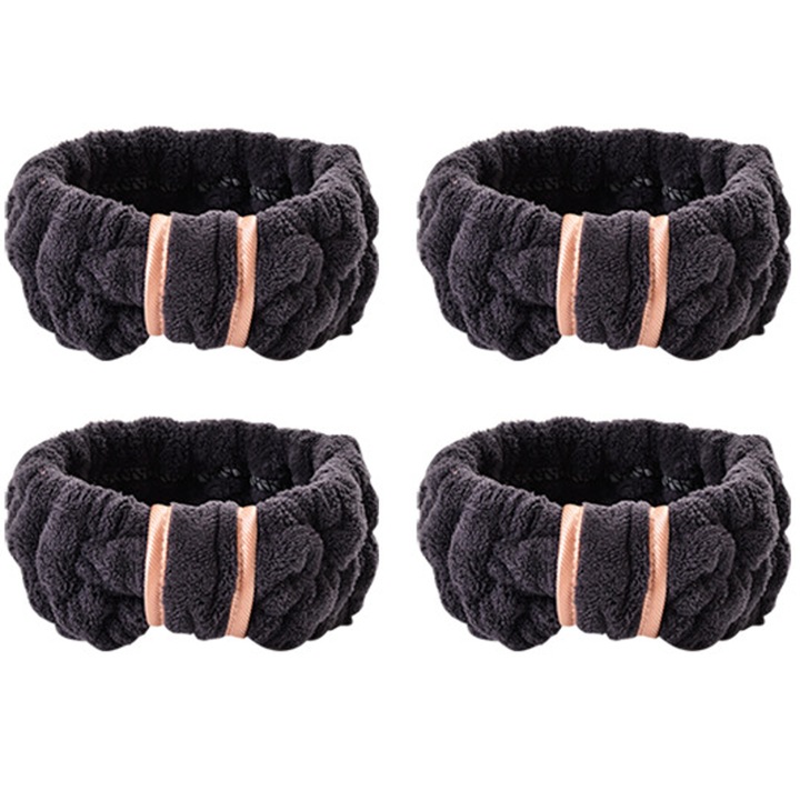 Set de 4 Bentite Spa din Microfibra, Elastic, Multifunctionale, Negru