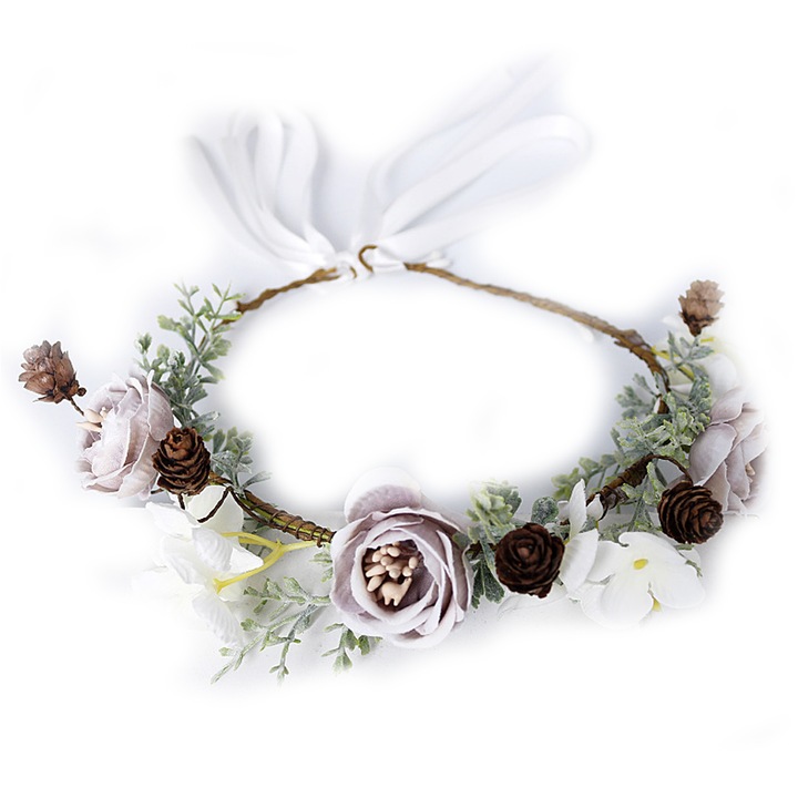Корона за коса с цветя Boho, флорална гирлянда, корона Halo, аксесоари за коса с панделка, сватба, фестивал, парти, форма 3